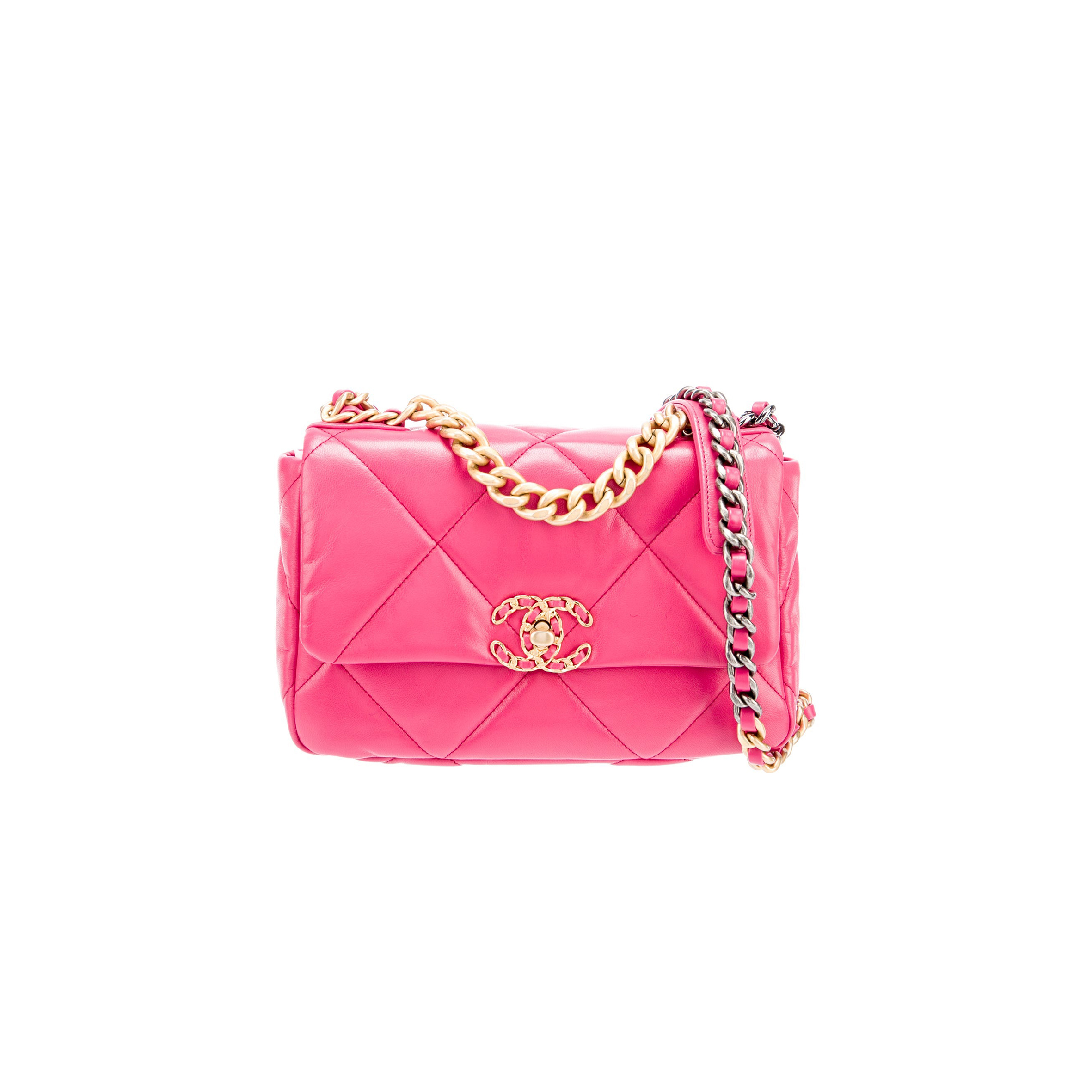 Ch*el 19 bag hot pink lambskin as1160 (26*16*9cm)